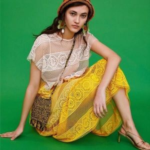 NWT Zara Color Block Sheer Crochet Tiered Dress